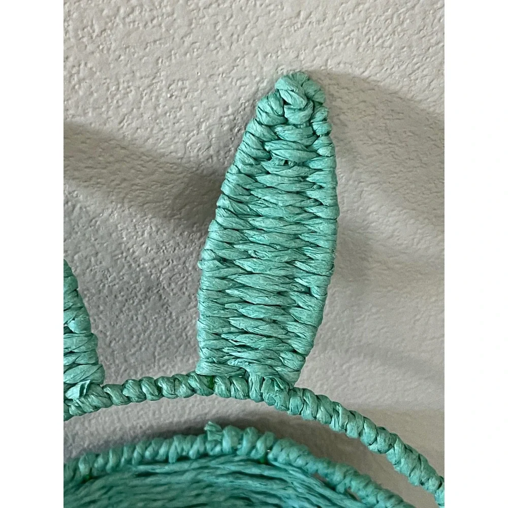 Woven Green Bunny Ears Basket New